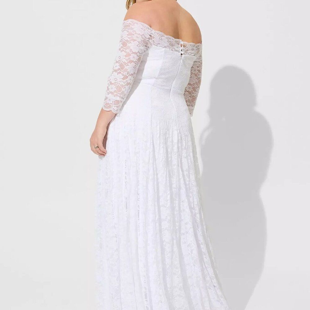 TORRID 14 White Lace Off Shoulder A-Line Wedding Dress NWT - Picture 2 of 12